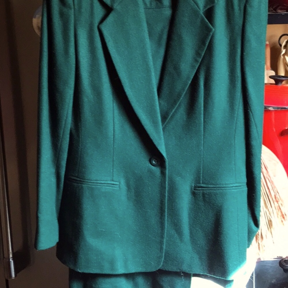 Dark Green Joan Leslie wool suit, coat, skirt size 8